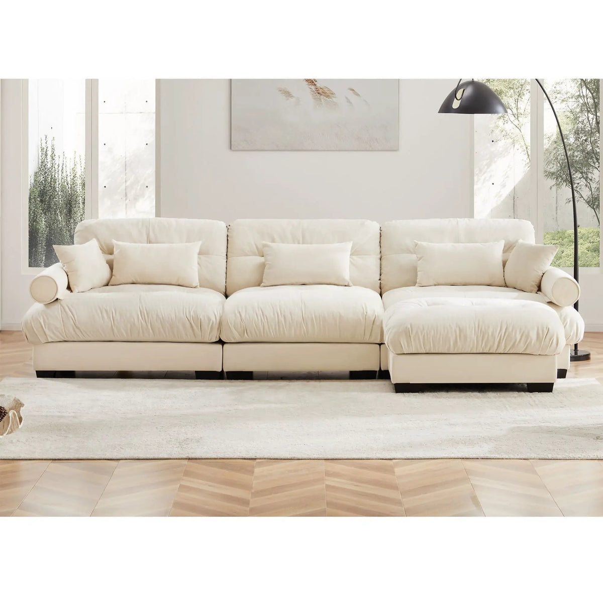 Modular Sectional Sofa | Deep Comfort Cushions | Vintage Fabric Ottoman