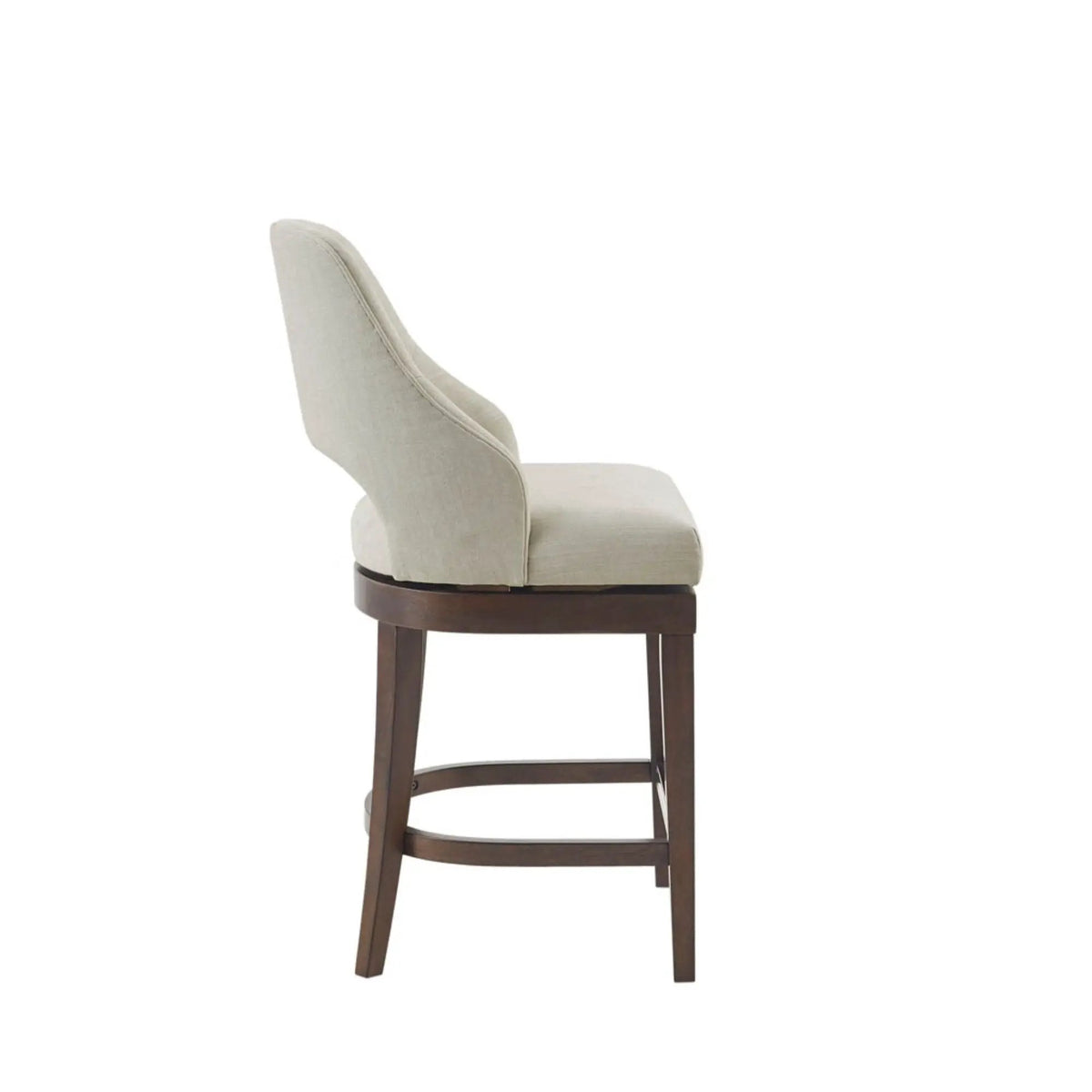 Swivel Counter Stool | Cream Upholstery | Open Back Design | Solid Wood Legs