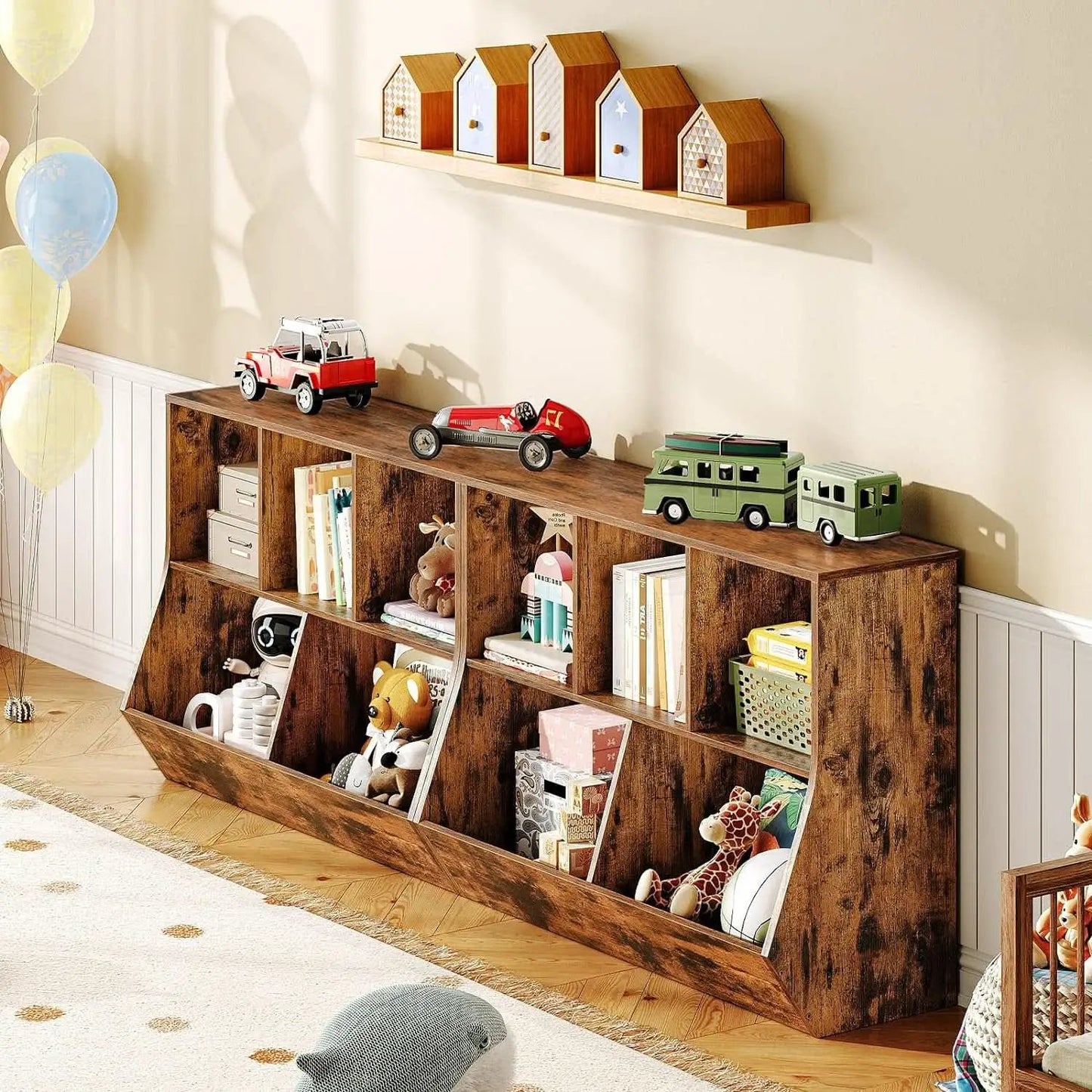 Kids Bookshelf With Toy Storage Cubby 35.4 Inch Rustic Brown from PriceLows™