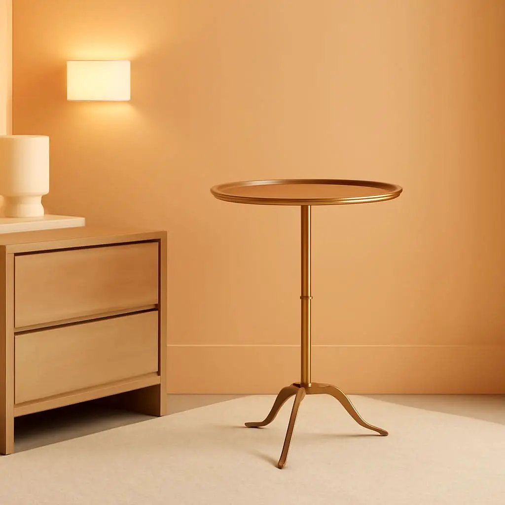 Antique Brass Martini Side Table Compact Raised Edge from PriceLows™