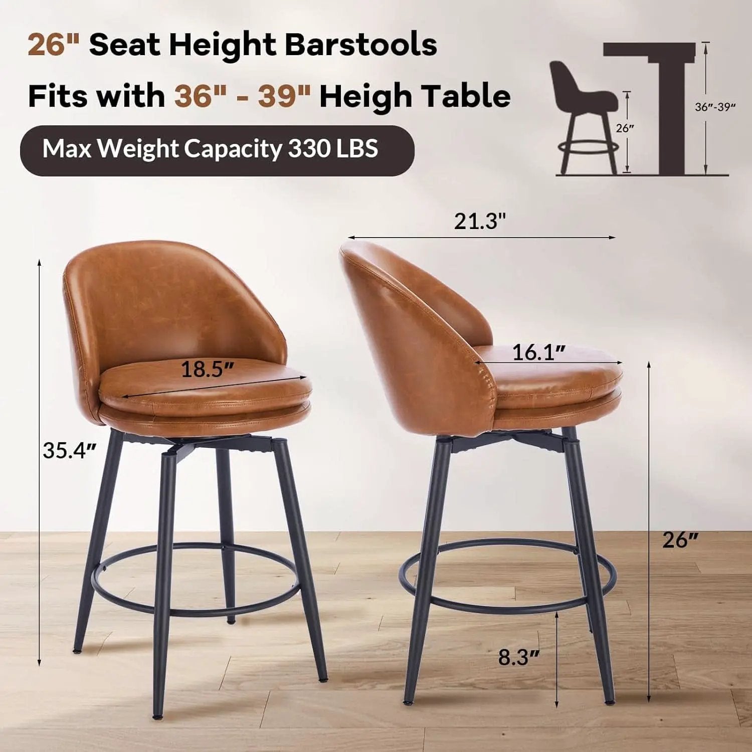 Modern Swivel Bar Stools Set of Two for Kitchen from PriceLows™