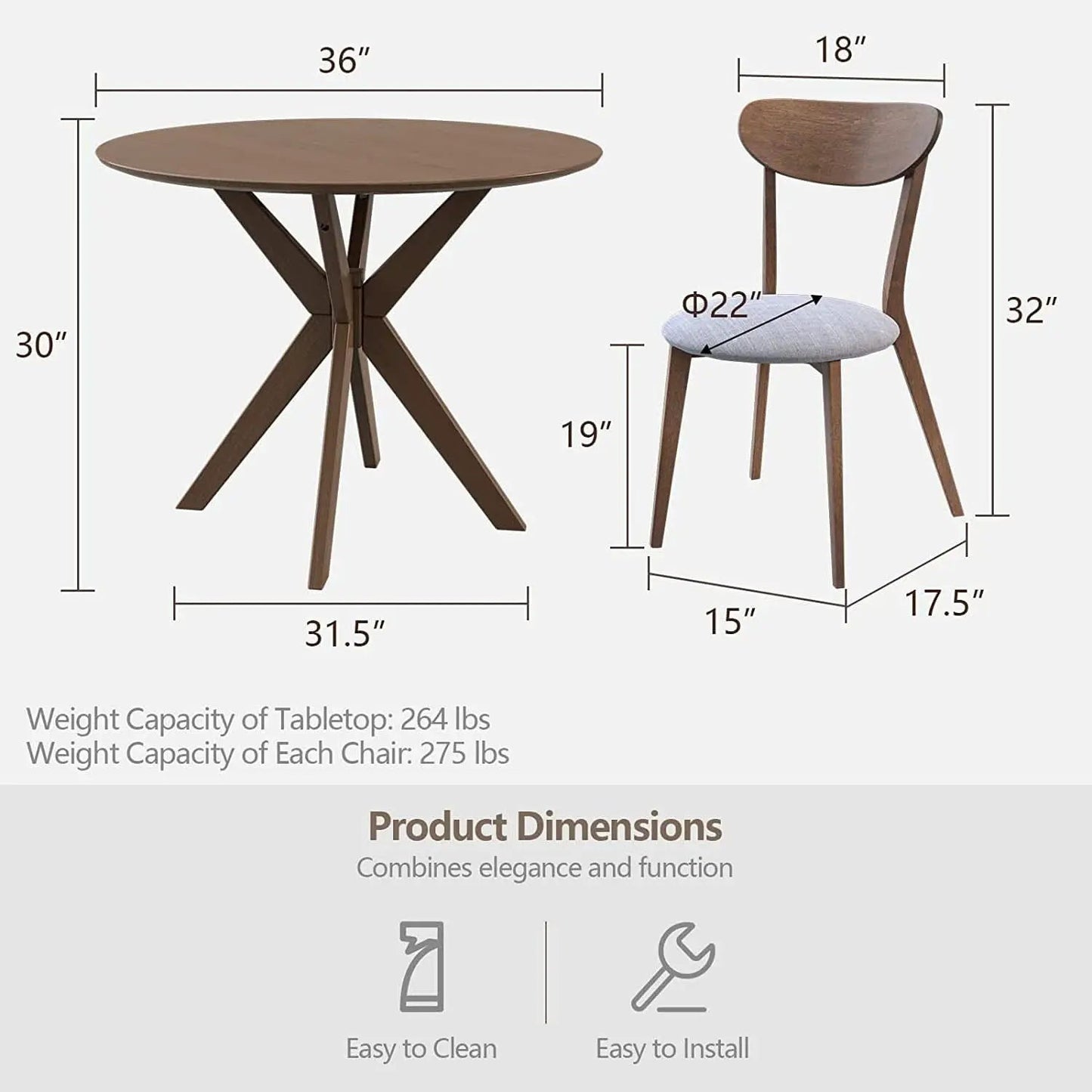 Round Dining Table Set 36 Inch With Cushioned Chairs from PriceLows™