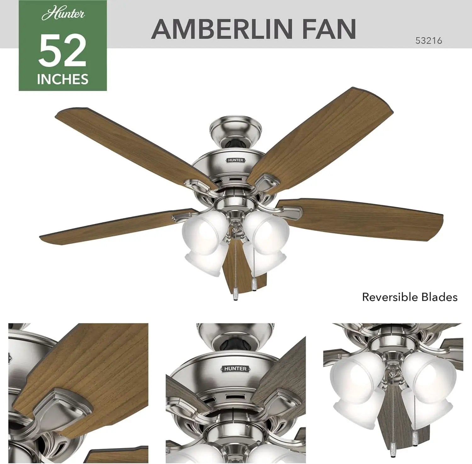 52 Inch Indoor Ceiling Fan With LED Lighting Brushed Nickel from PriceLows™