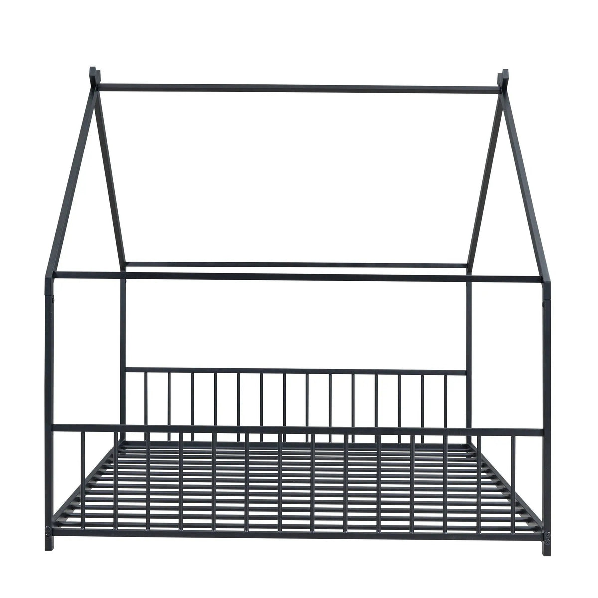 Metal House Bed | Roof Design | Semi-Enclosed Play Space | Contemporary Neutral Finish