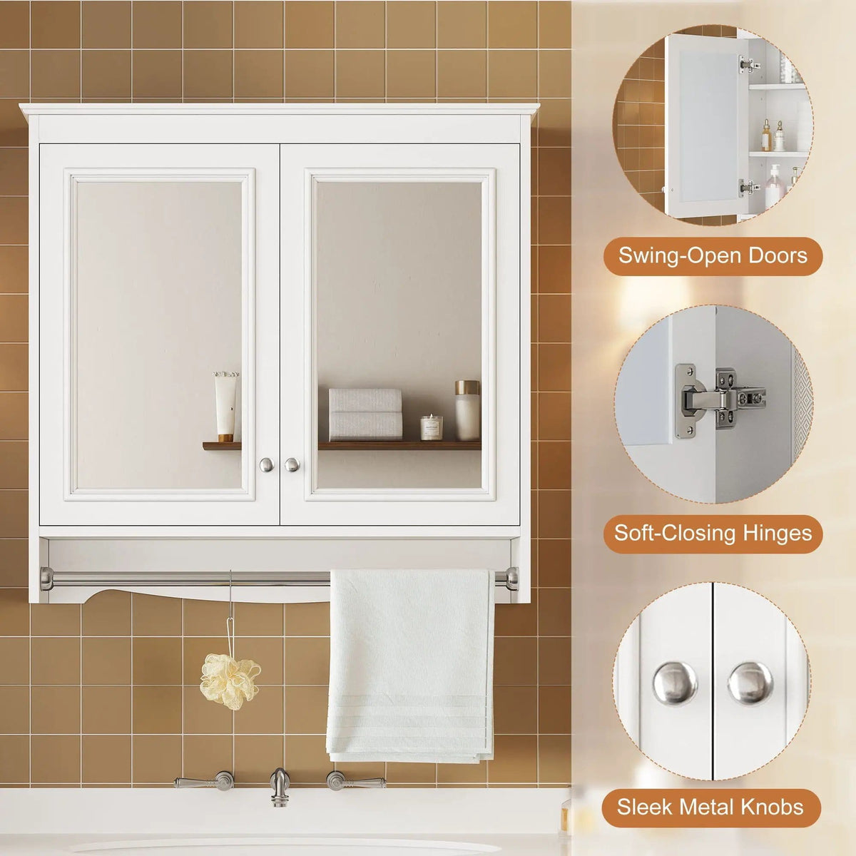 Modern Wall-Mounted Mirror Cabinet With Adjustable Shelves, Soft-Close Doors | 2 Pieces | Home Furniture | Home