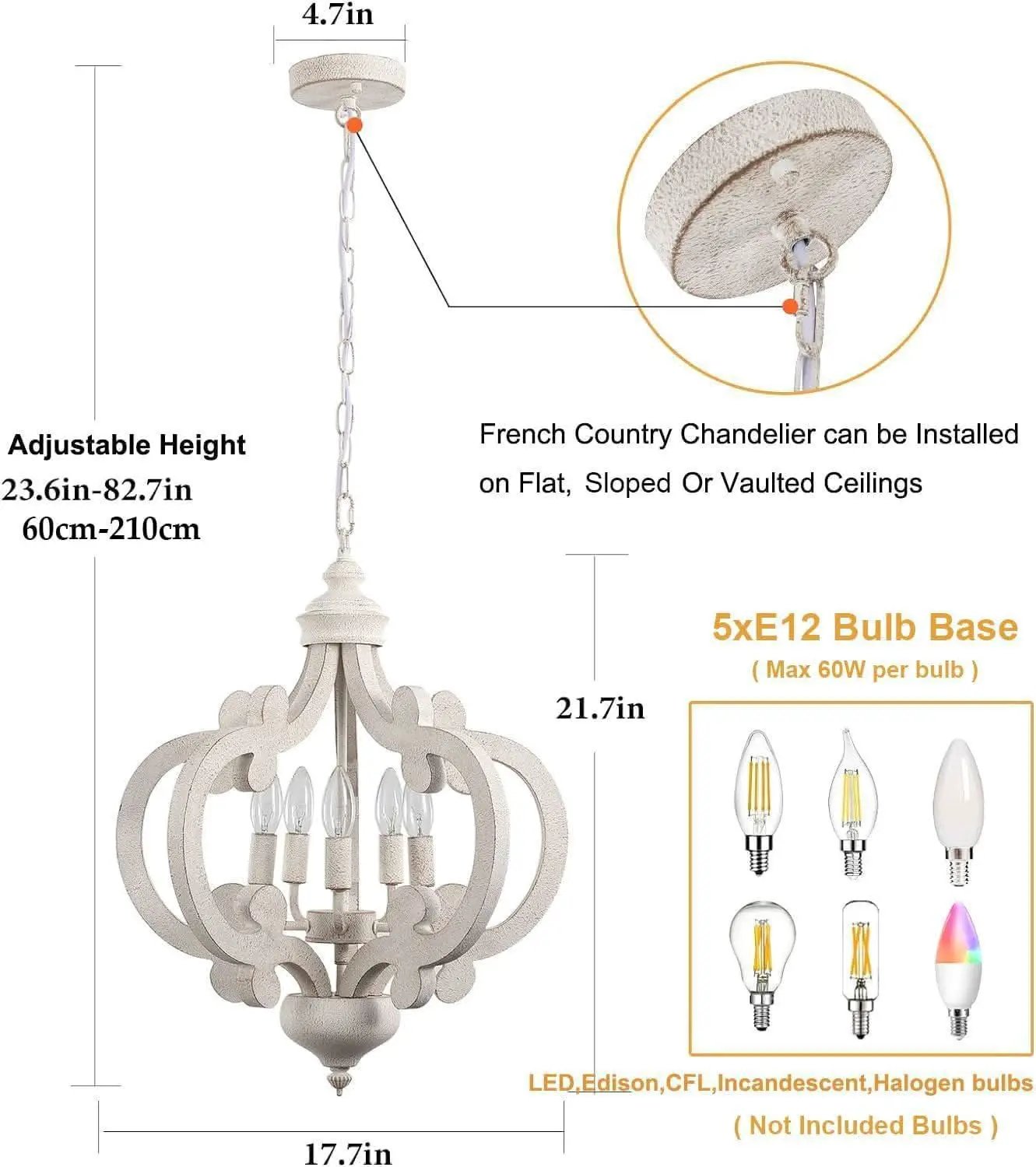 Wooden Farmhouse Chandelier Distressed White Five Lights from PriceLows™