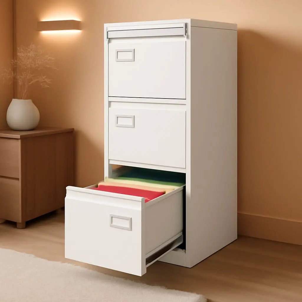 White 4 Drawer Vertical Locking File Cabinet For Office from PriceLows™