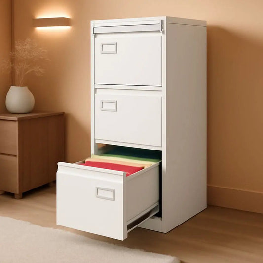 White 4 Drawer Vertical Locking File Cabinet For Office from PriceLows™