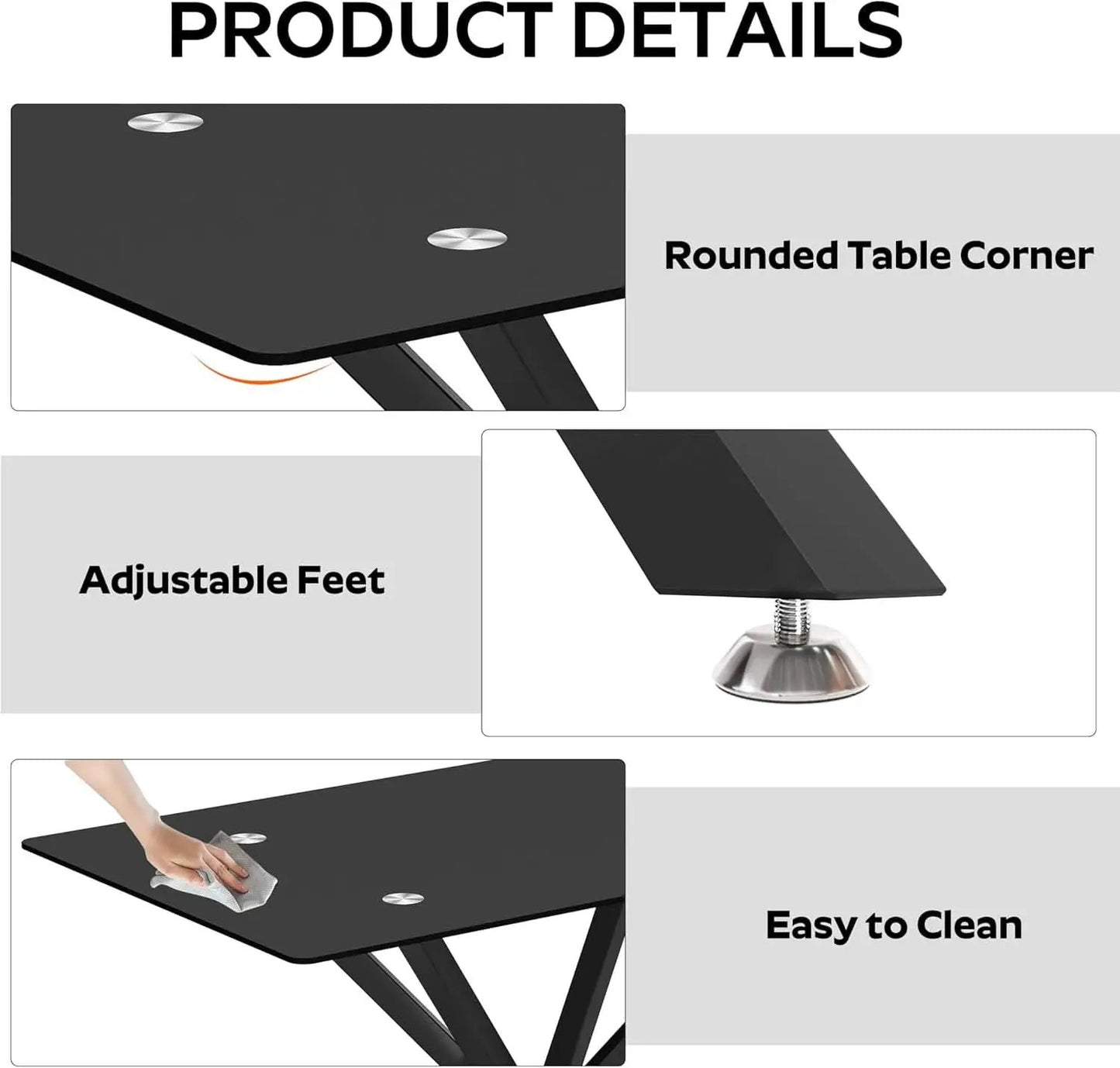BlackGlassDiningSetForFourTuftedChairsWithNonSlipFeet from PriceLows™