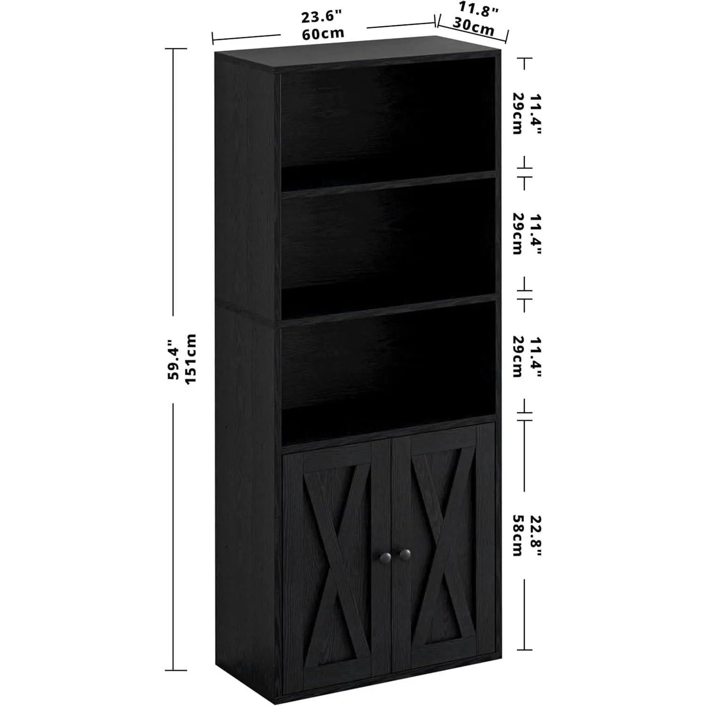 Industrial Bookshelf With Doors 11.8 Inch Depth 5 Shelves from PriceLows™