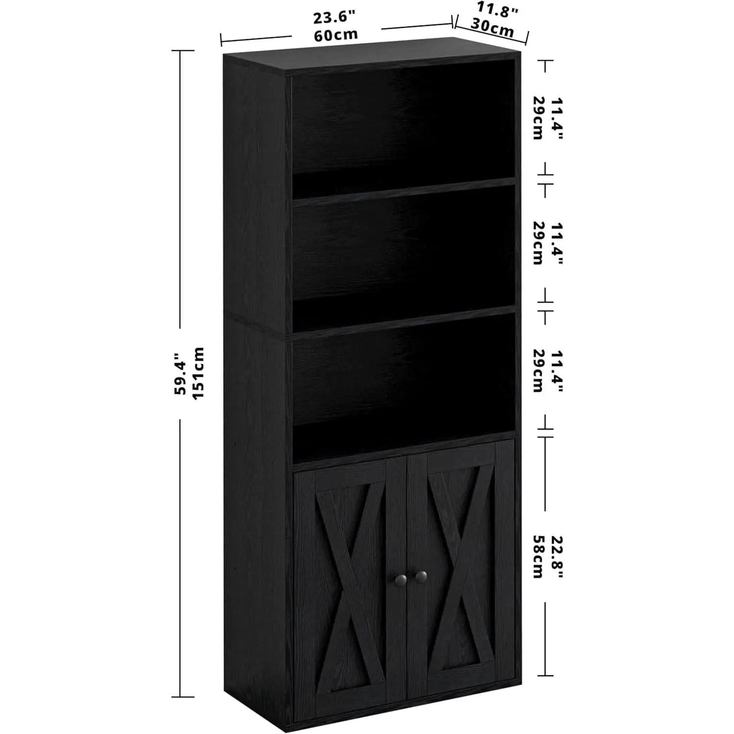 Industrial Bookshelf With Doors 11.8 Inch Depth 5 Shelves from PriceLows™