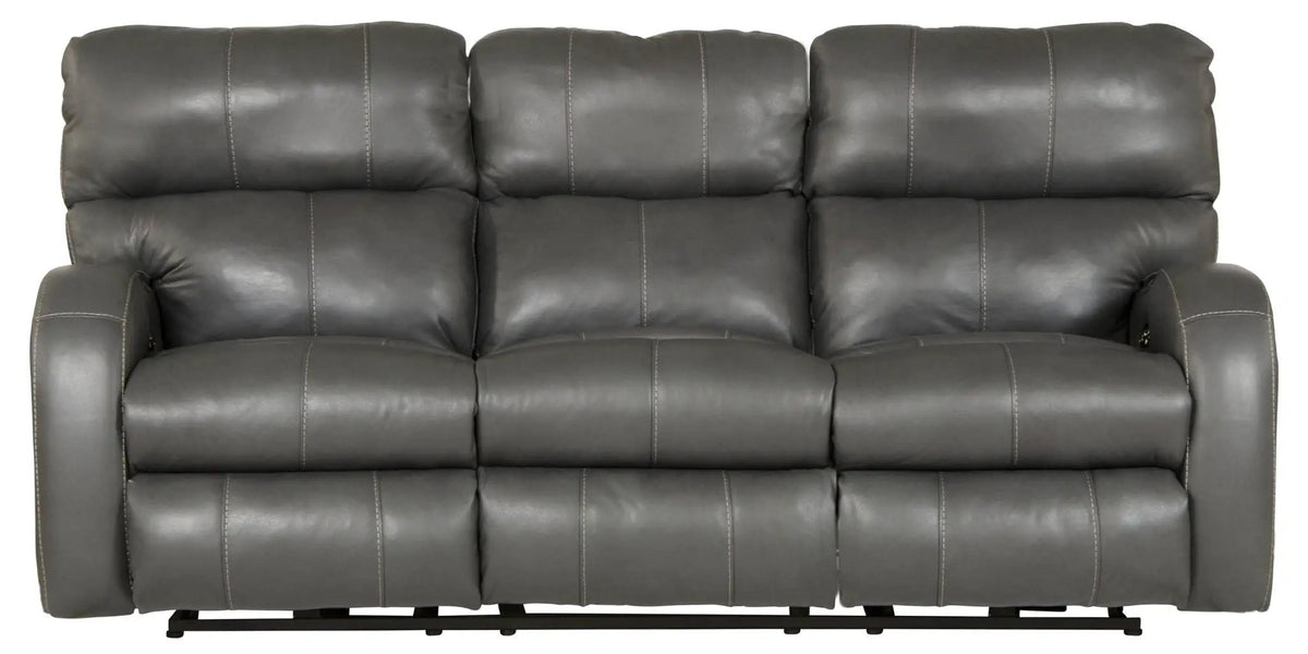 Power Reclining Sofa | Genuine Italian Leather | Lay Flat | Black Gunmetal