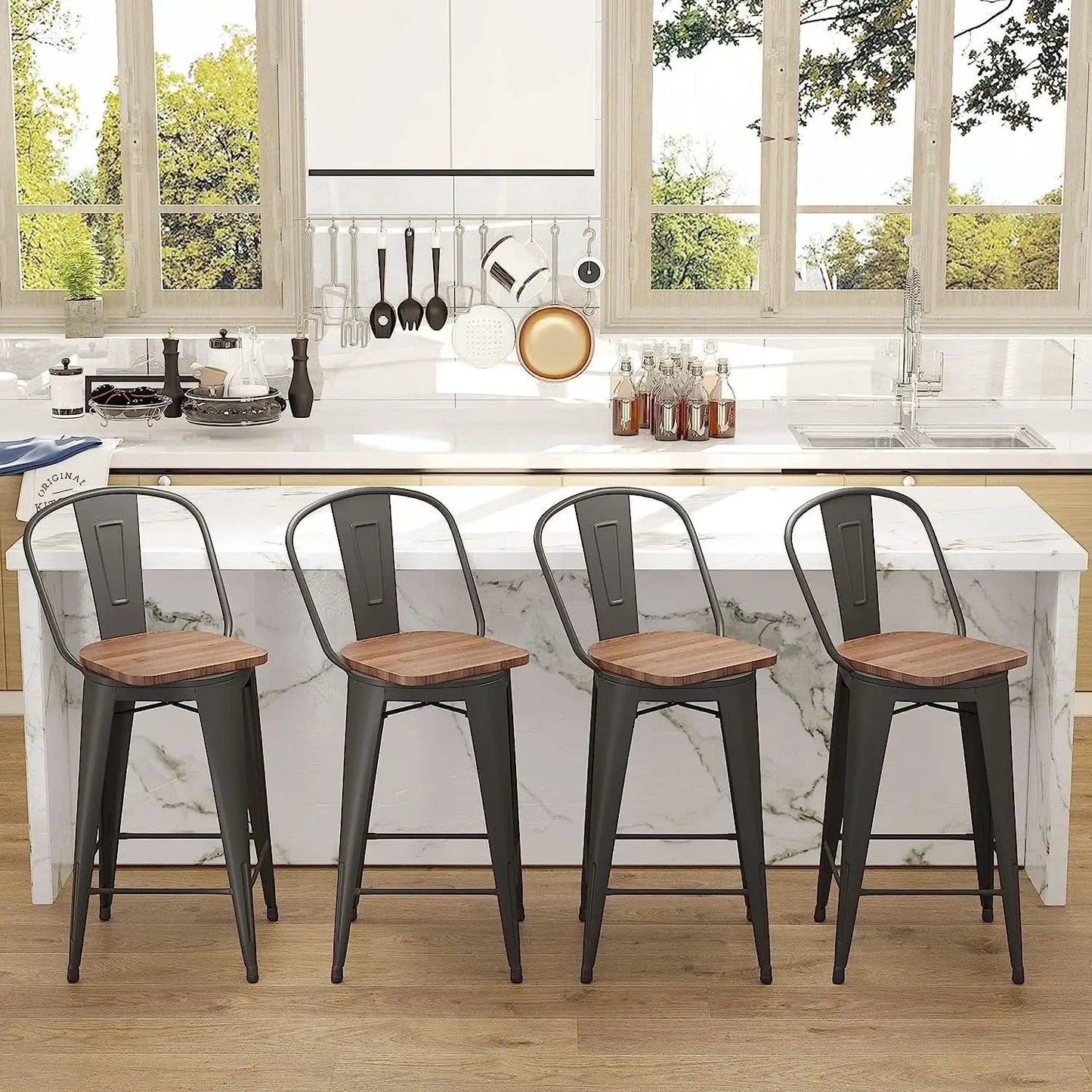 Counter Height Swivel Bar Chairs With Back Set Of 4 from PriceLows™