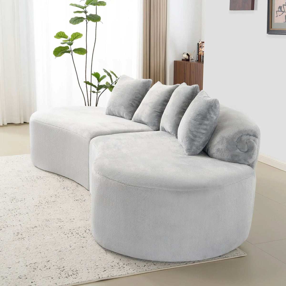 Modern Curved Sofa With Pillows | 111.4 x 37.8 x 26.8 in | Fabric | Living Room