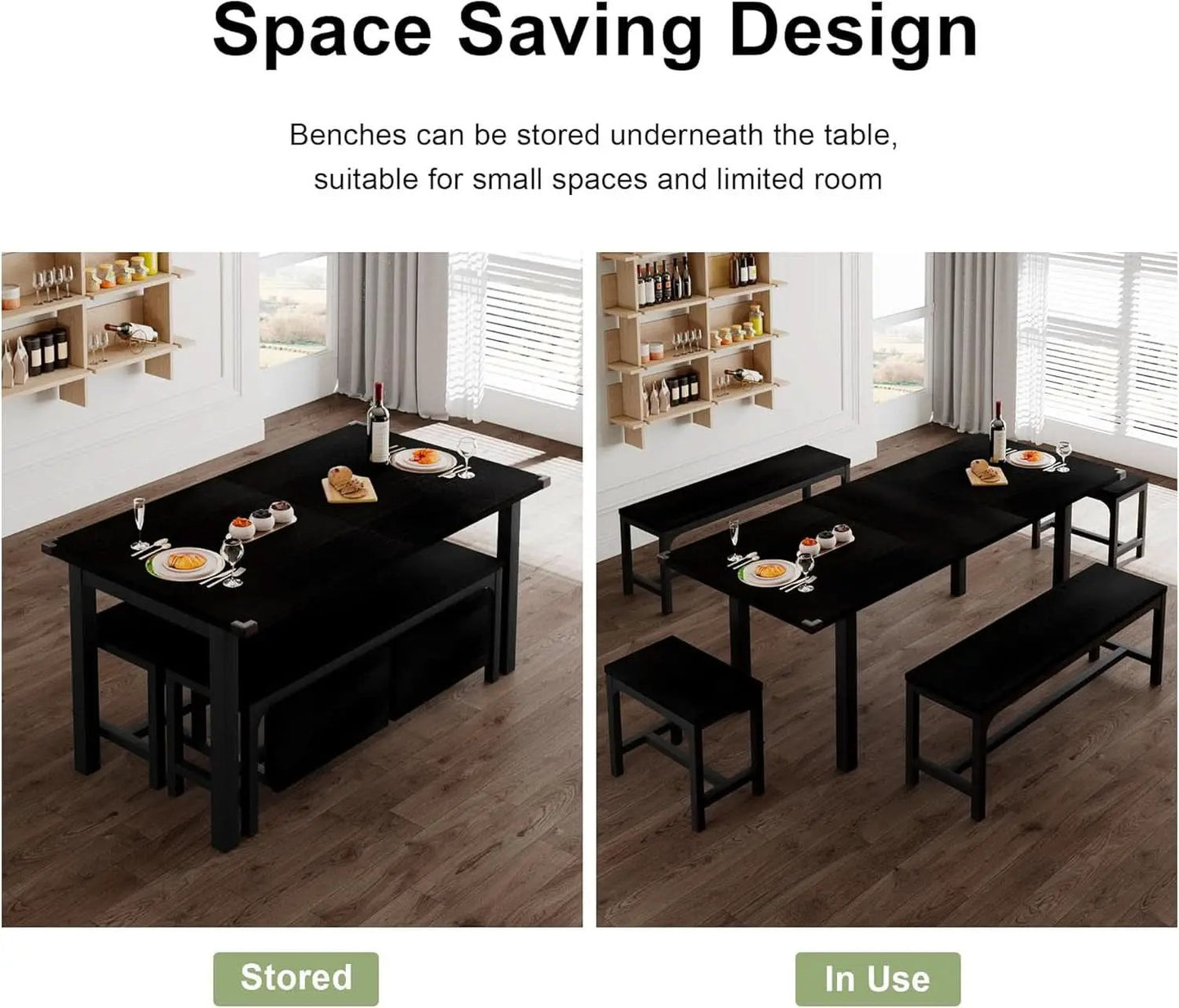 63 Inch Extendable Dining Table Set Black For 4 To 8 from PriceLows™