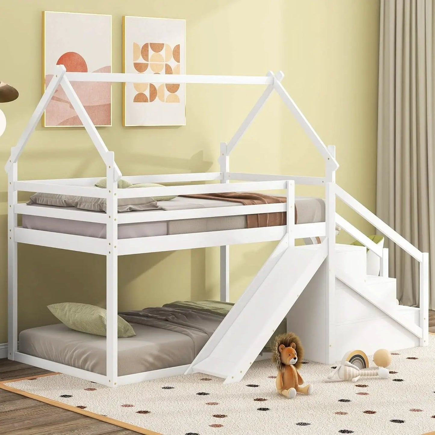 White House Twin Over Twin Bunk Bed With Slide And Stairs from PriceLows™