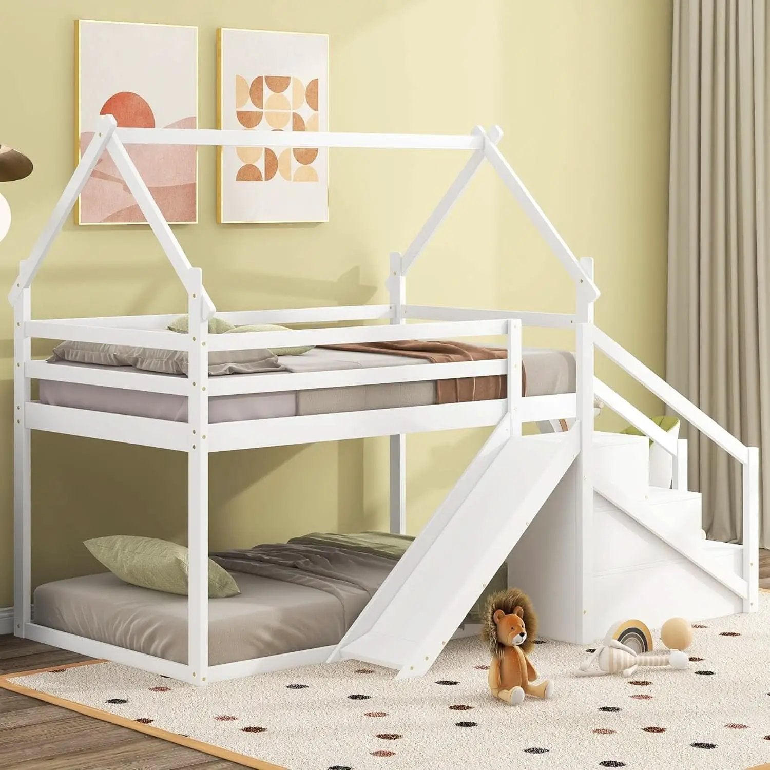 White House Twin Over Twin Bunk Bed With Slide And Stairs from PriceLows™