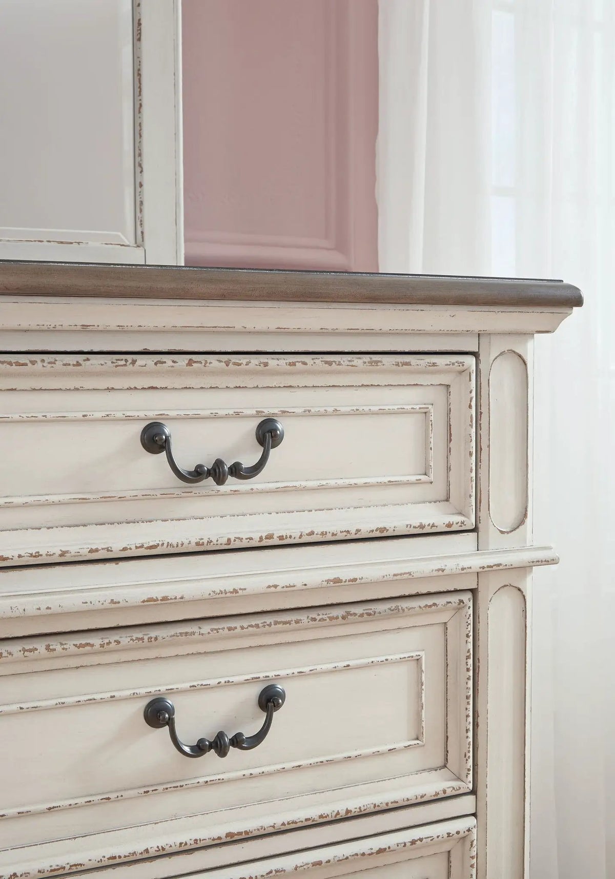 Realyn Dresser | Traditional Cottage Style | Antiqued Two-Tone Finish | Chipped White