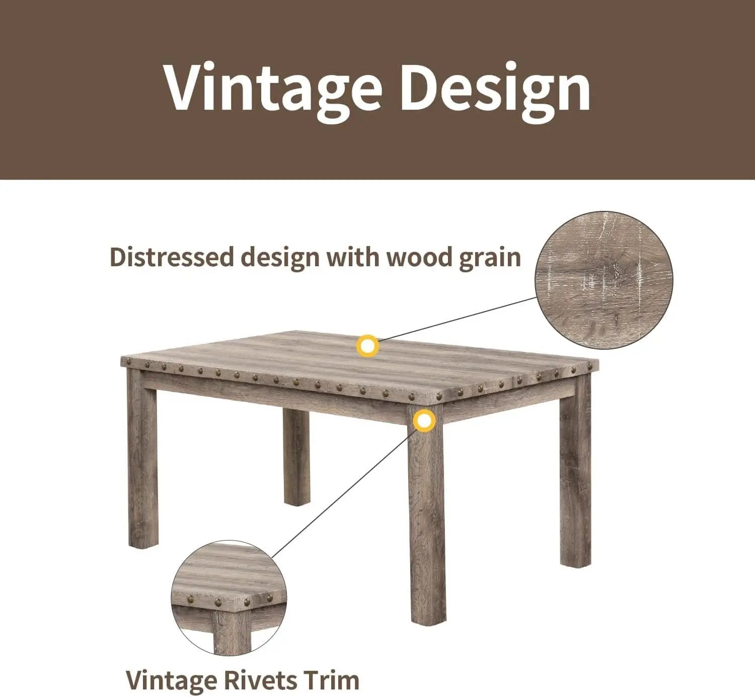 Rustic Dining Table Set Six NailheadAccents Chairs from PriceLows™