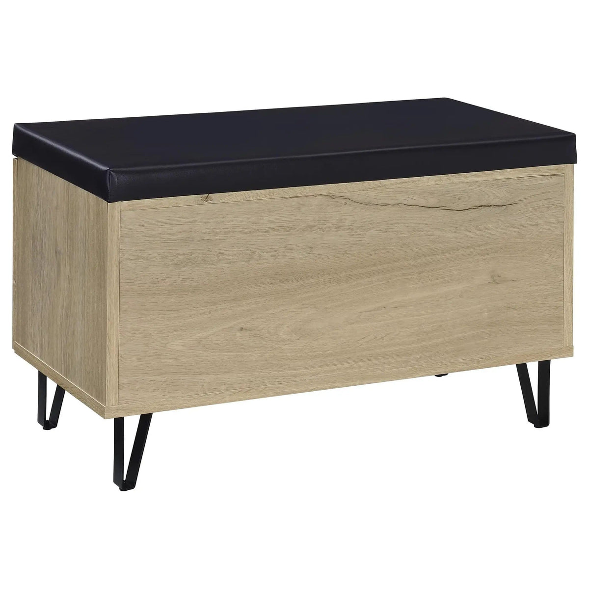 Brixton 2-door Padded Entryway Shoe Storage Bench White Shoe Cabinet | 31.5 x 15 x 19 in | Faux Leather & Metal | Oak