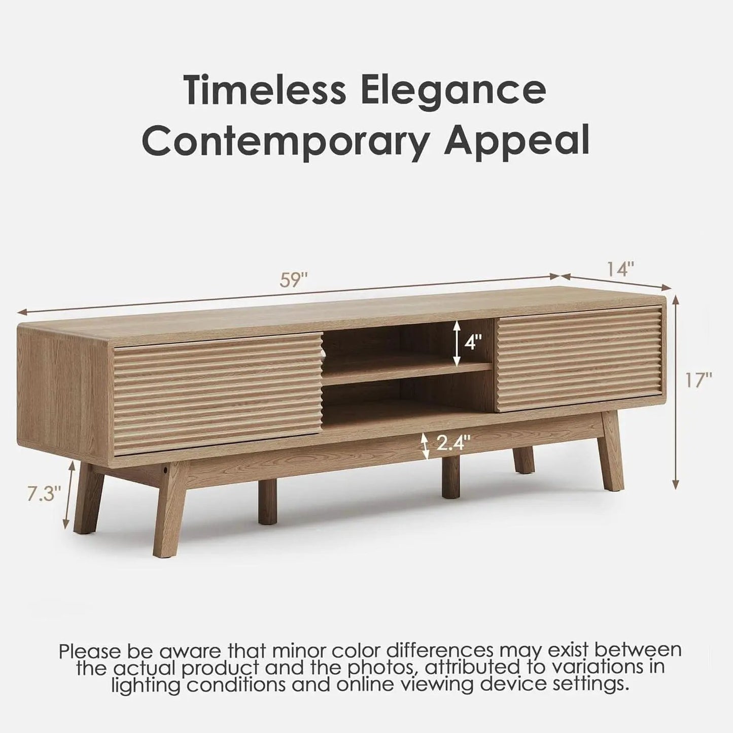 59 Inch Mid Century Modern TV Console Fluted Doors from PriceLows™