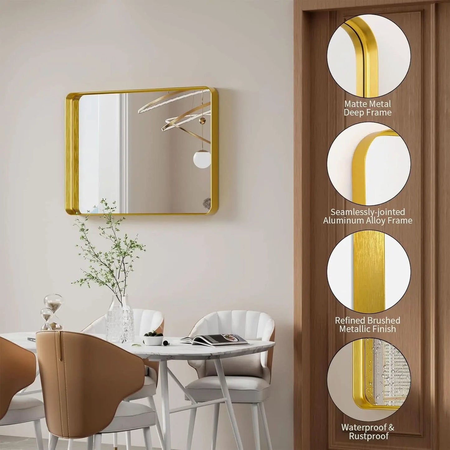 Bathroom Mirror 22x30 Inch Wall Mounted Gold Frame Tempered from PriceLows™