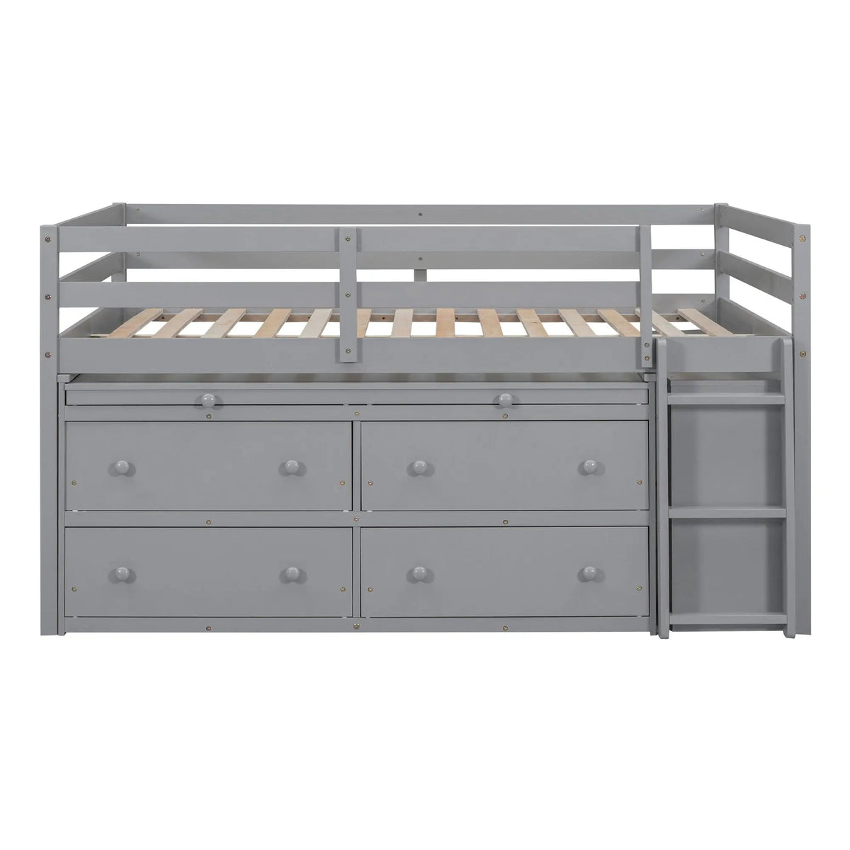 Loft Bed With Retractable Desk | 4 Front Drawers | Lateral Portable Desk | Side Shelves