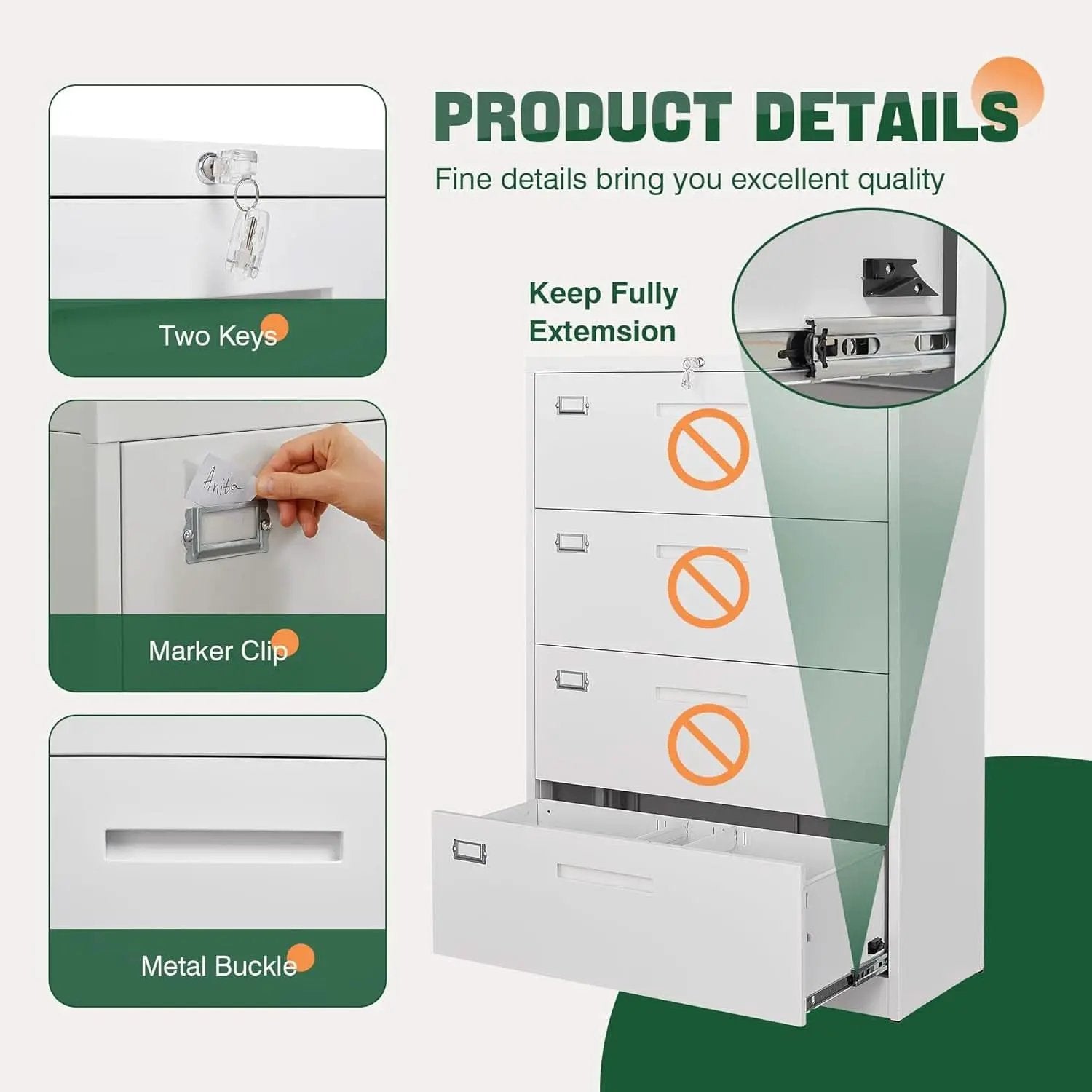 4 Drawer File Cabinet With Lock White Metal Lateral Filing from PriceLows™