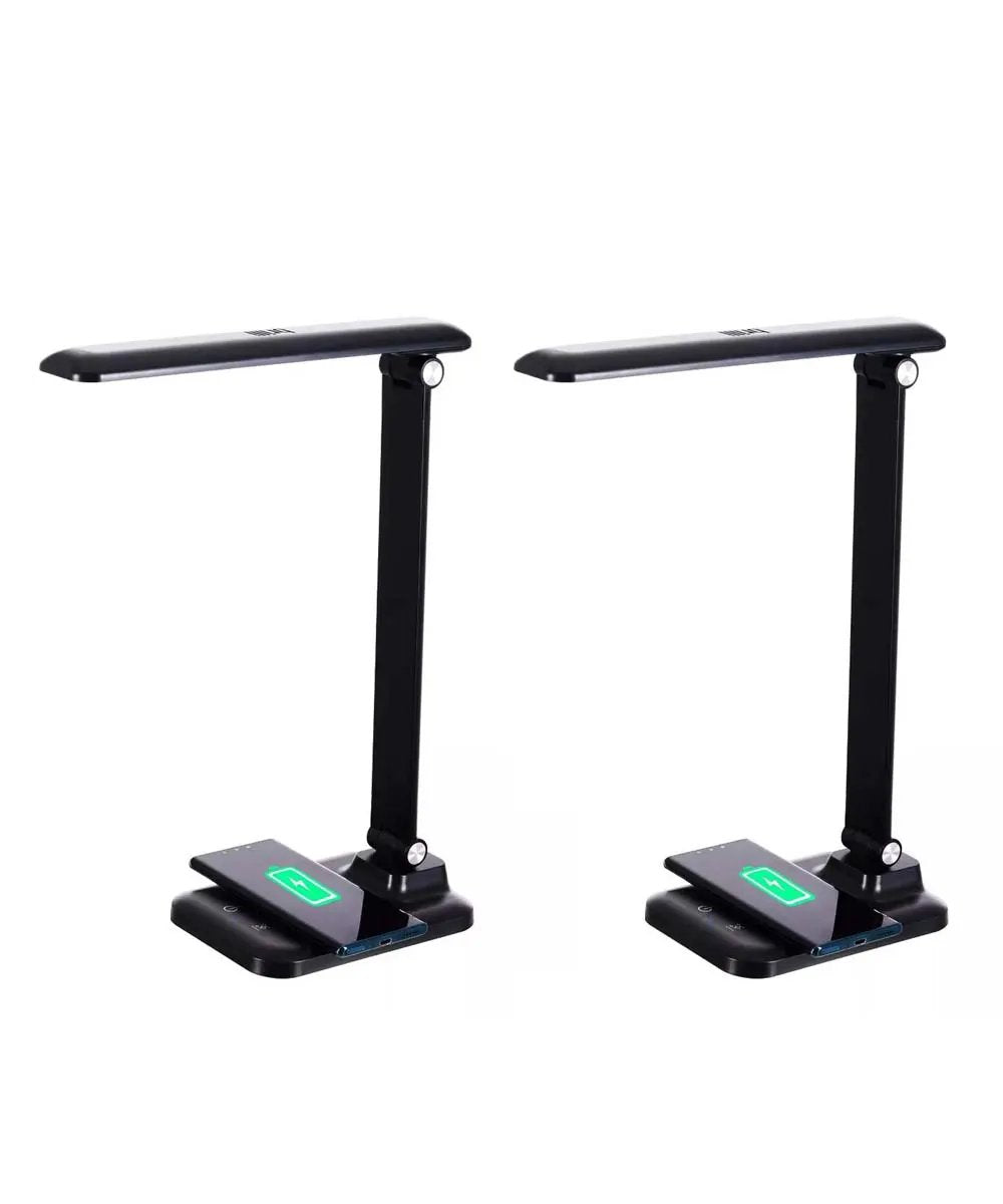 LED Desk Lamp Set | Wireless Charging | Adjustable Height | Matte Black