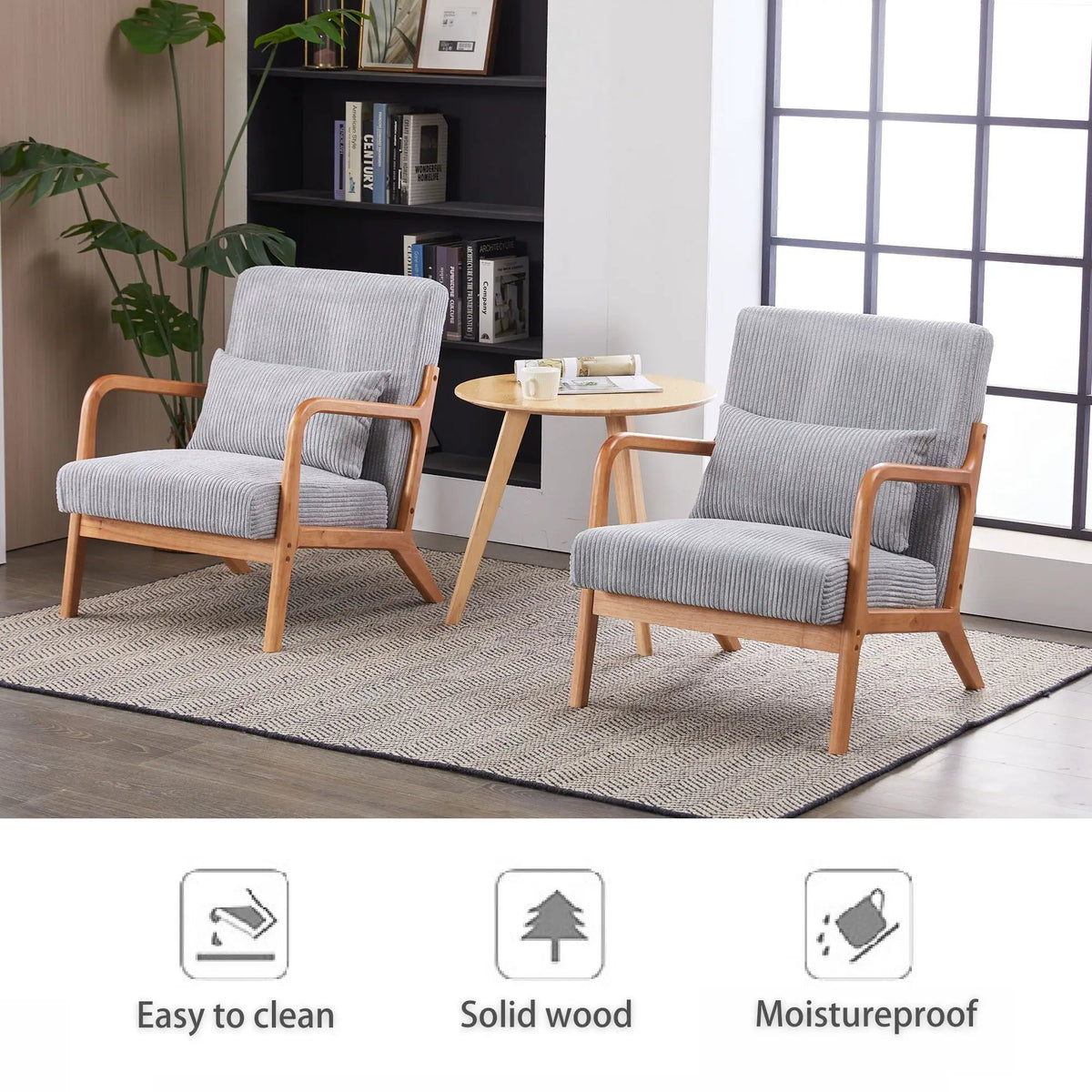 Upholstered Accent Arm Chair | Rubberwood Frame | Removable Pillow | Natural Texture