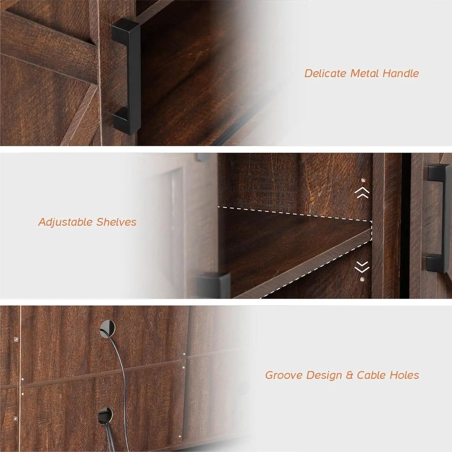 75 Inch Rustic Brown Barn Door TV Stand With Storage from PriceLows™