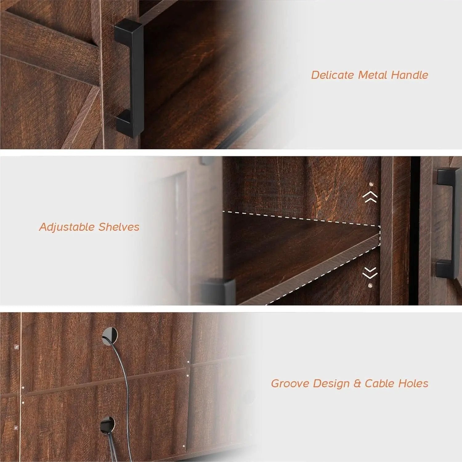 75 Inch Rustic Brown Barn Door TV Stand With Storage from PriceLows™
