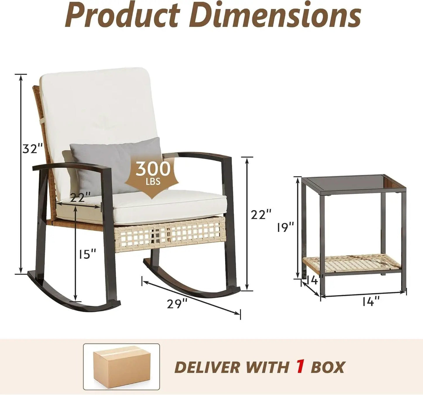 Beige Patio Rocking Chairs Set With Glass Coffee Table from PriceLows™
