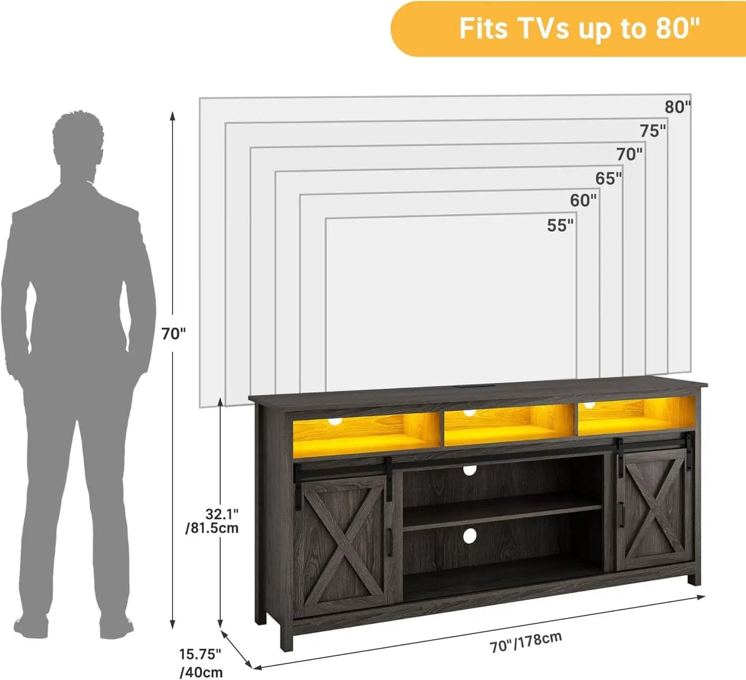 Wooden Farmhouse TV Stand 70 Inch With Double Storage from PriceLows™