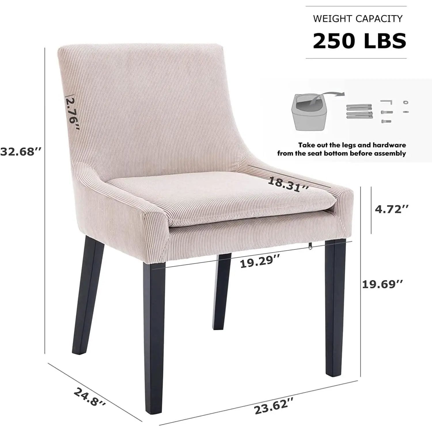 Beige Corduroy Dining Chairs With Wood Legs Set Of 6 from PriceLows™
