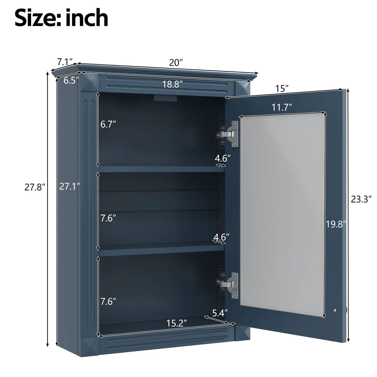 Over-Toilet Medicine Cabinet | Wall Mounted | Full-Length Mirror | Height-Adjustable Shelf