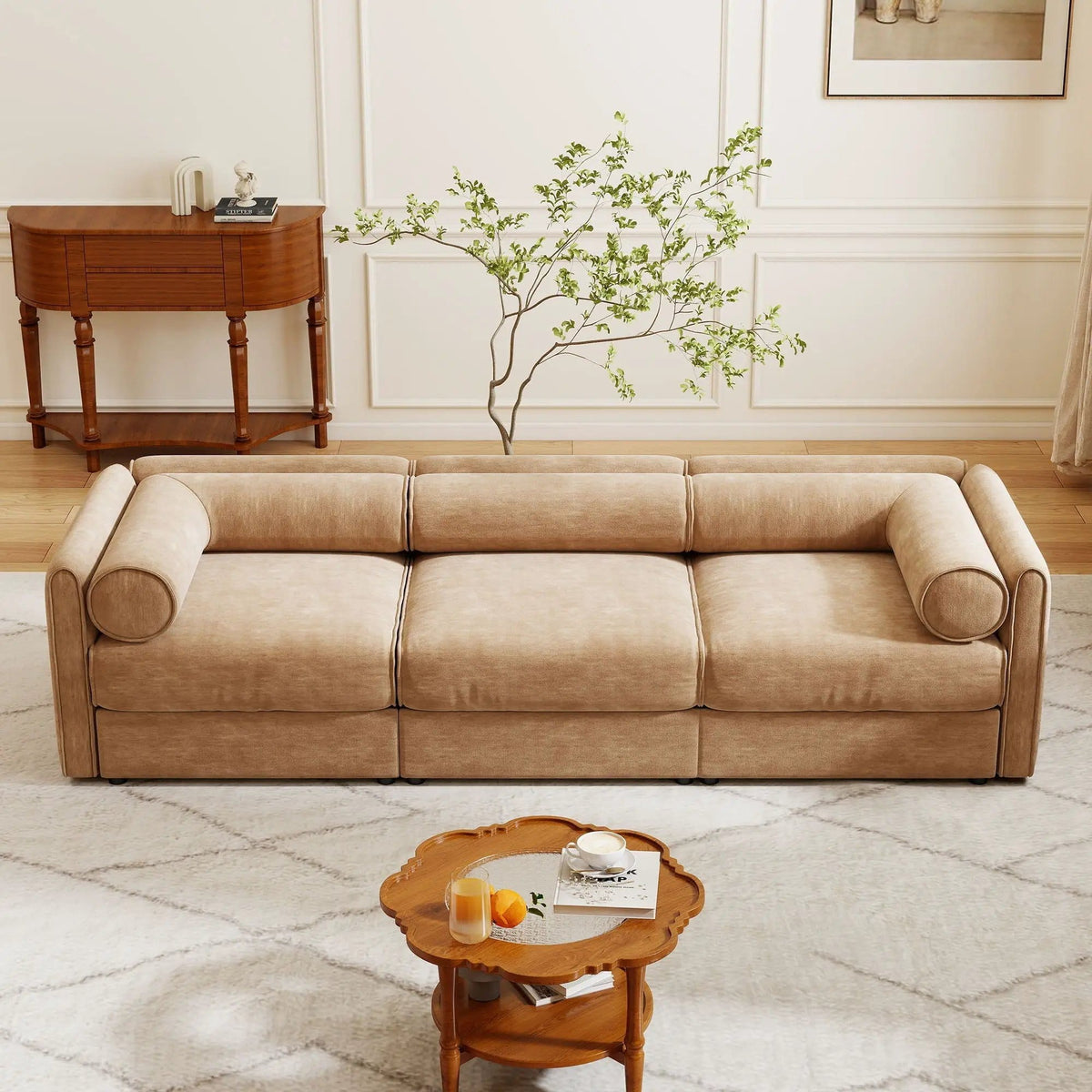 Stylish Sofa With Storage Seat And Cylindrical Backrest | Stationary Sofa | Living Room Furniture | Living Room