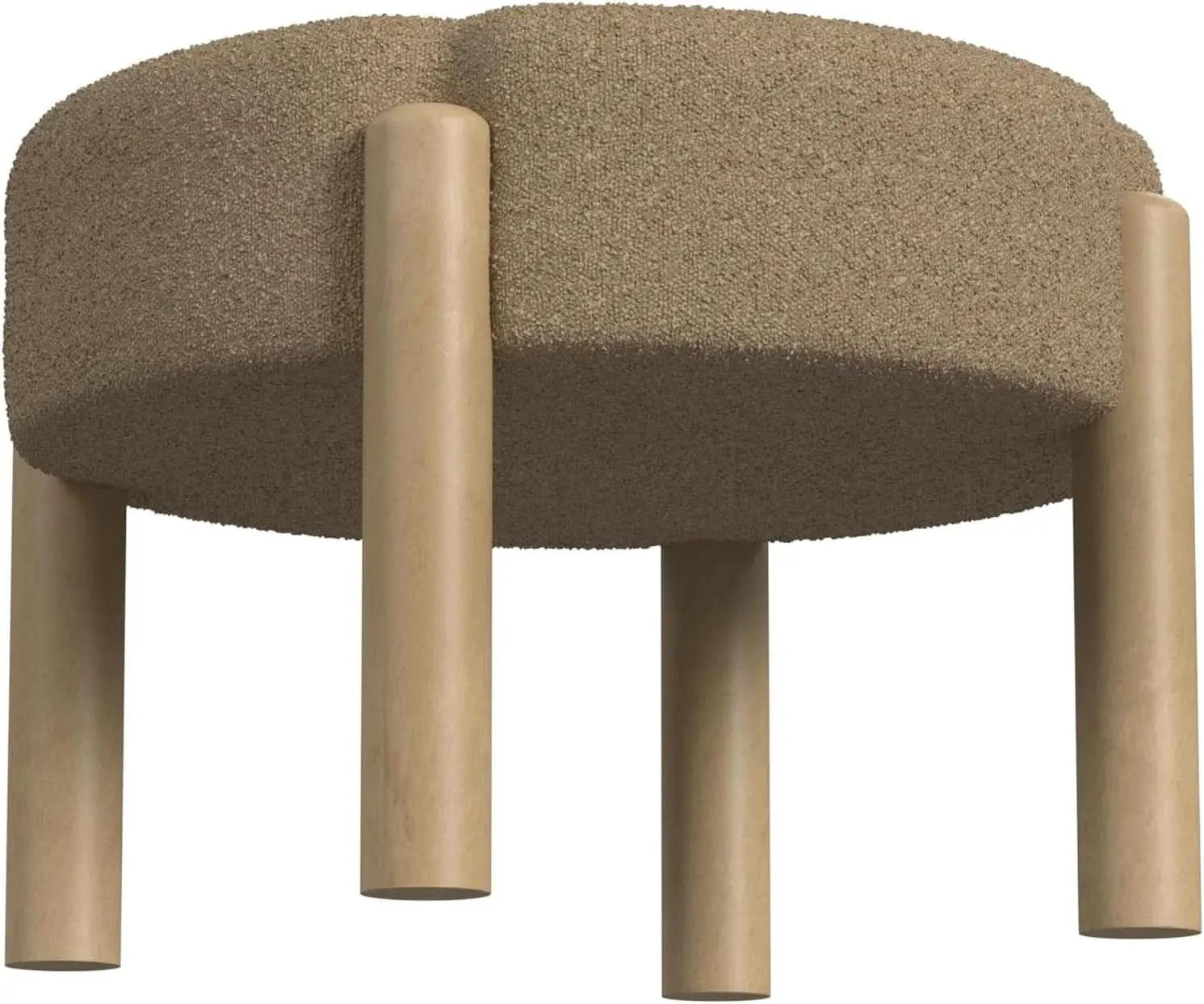 Luna Modern Round Ottoman in Brown Boucle, 22 Inches from PriceLows™