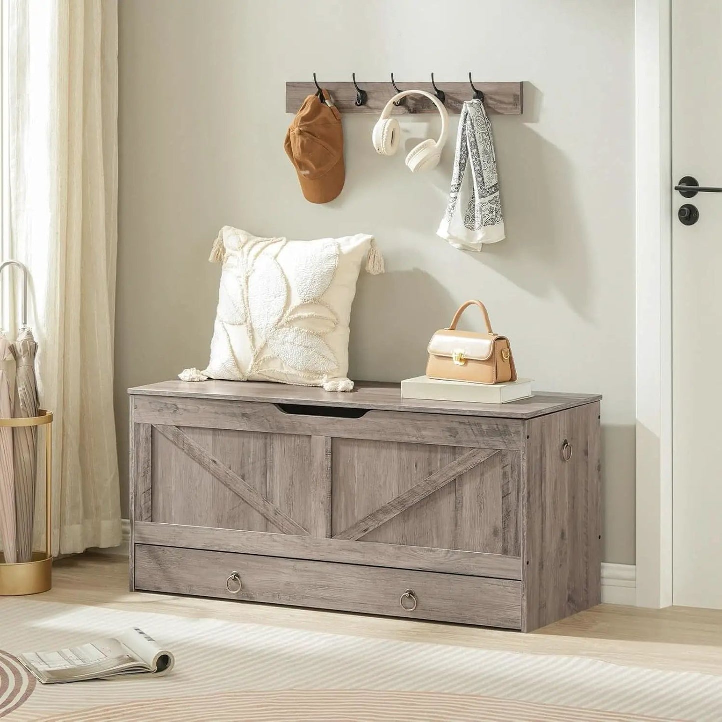 SolidWoodFinish Storage Bench Greige 43Inch Drawer from PriceLows™