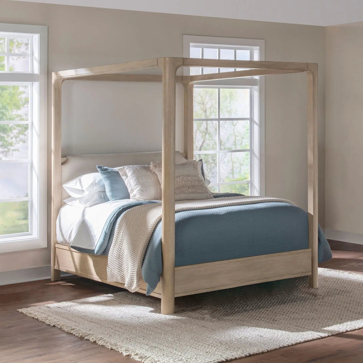 Solano 85-inch Queen Canopy Bed Weathered Mango | 67.25 x 89.25 x 85 in | Engineered Wood & Fabric | Bedroom