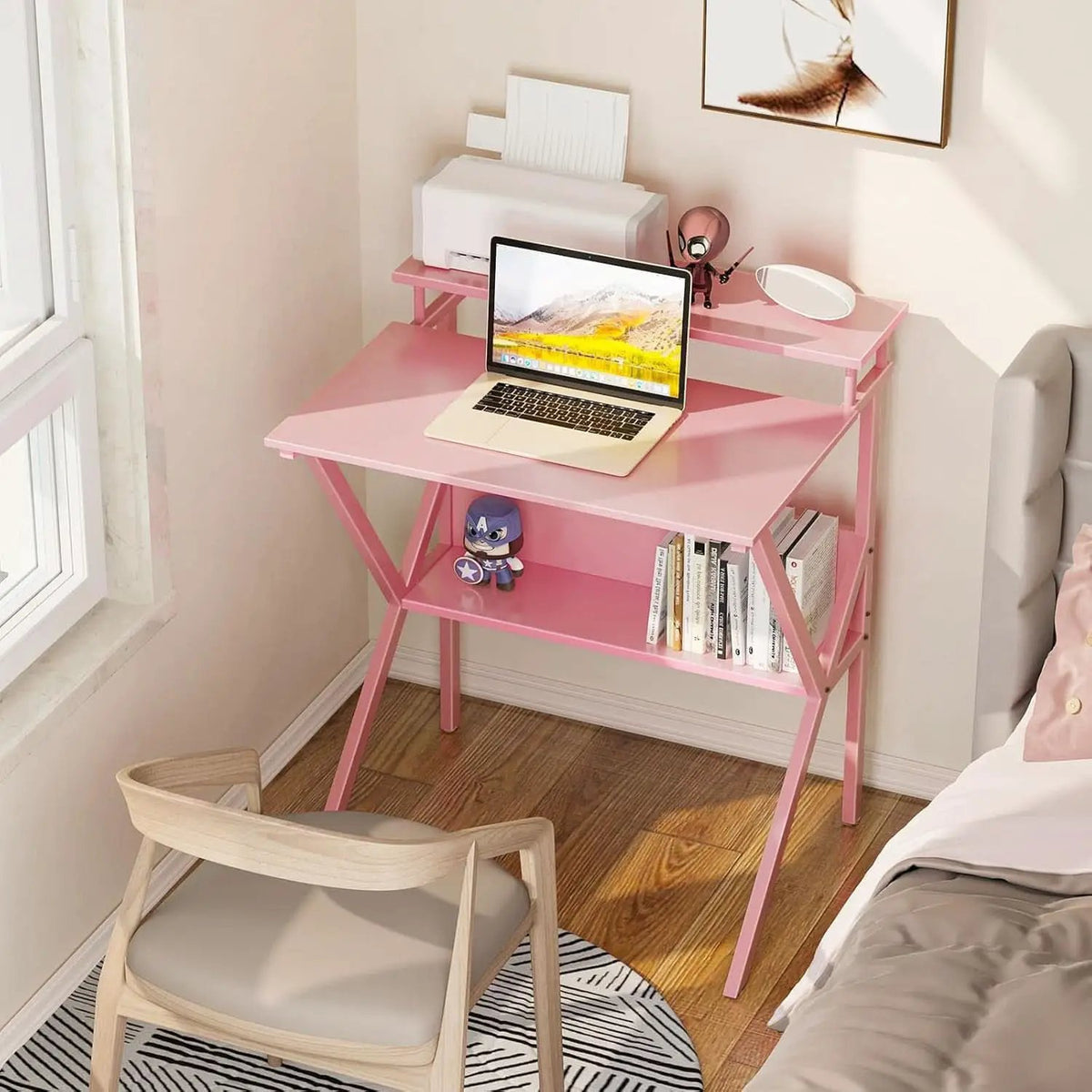 27.5-Inch Pink Desk With Monitor Stand For Small Spaces from PriceLows™