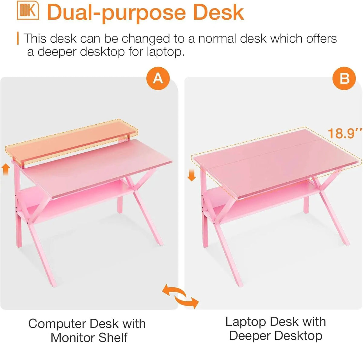 27.5-Inch Pink Desk With Monitor Stand For Small Spaces from PriceLows™