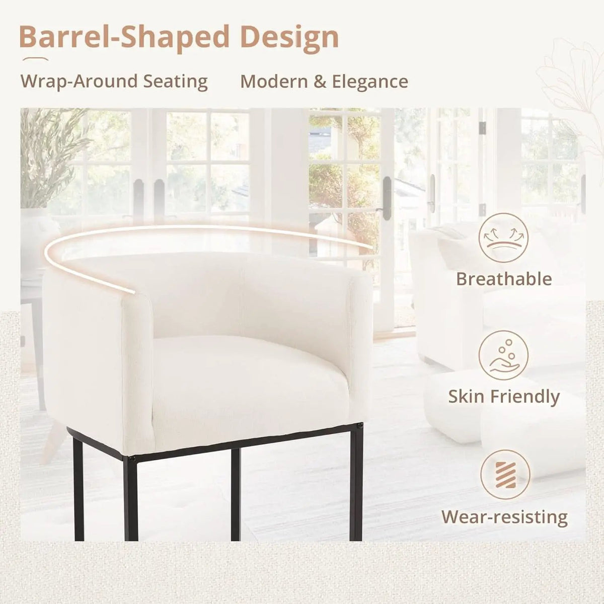 27 Inch Counter Height Bar Stools Set Of 4 With Backrest And Armrests Beige Linen Upholstery Black Metal Frame from PriceLows™
