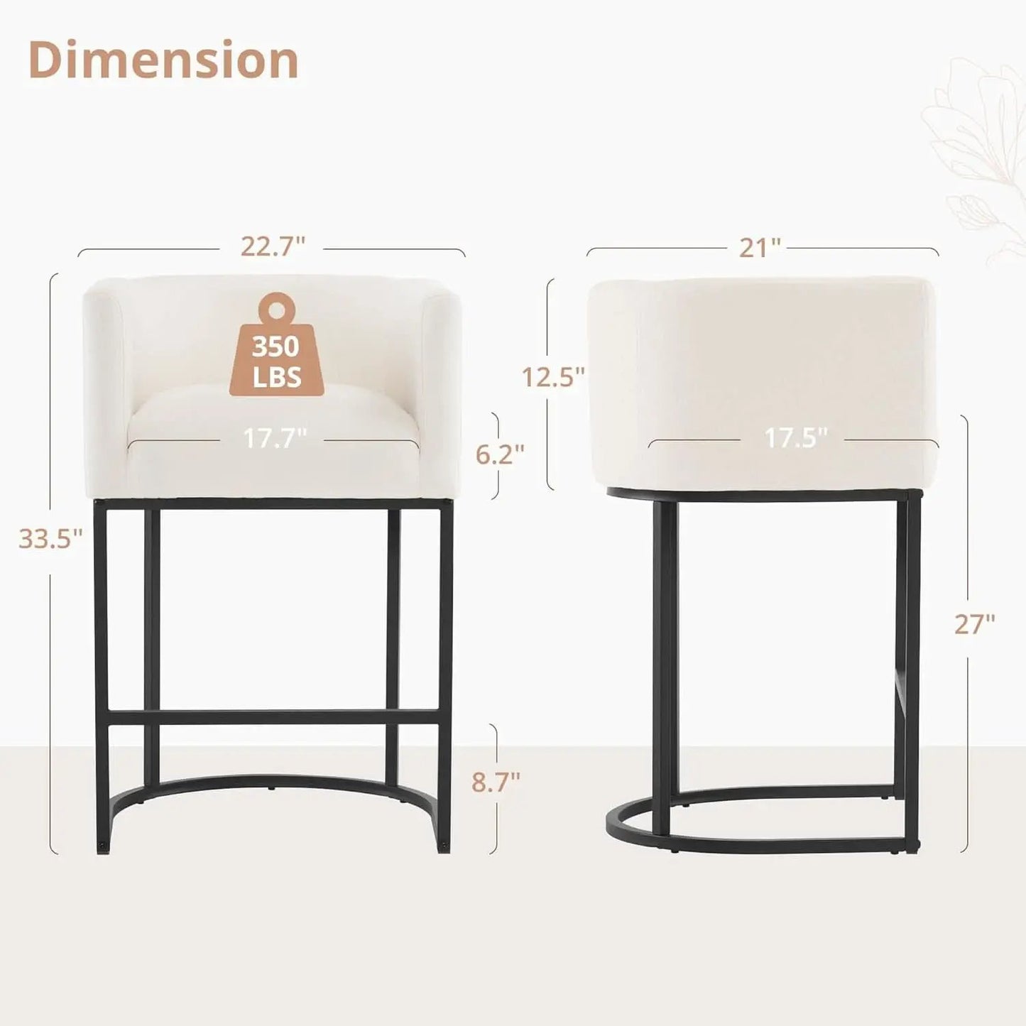27 Inch Counter Height Bar Stools Set Of 4 With Backrest And Armrests Beige Linen Upholstery Black Metal Frame from PriceLows™