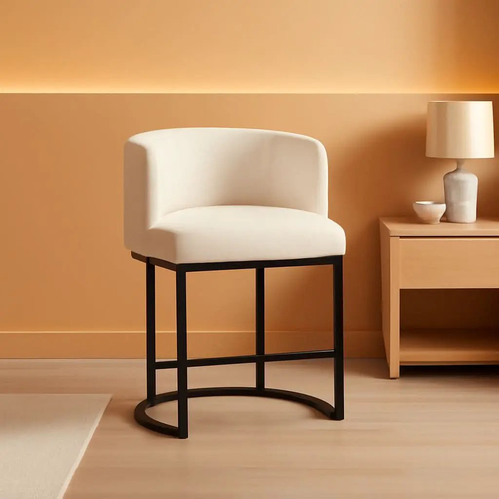 27 Inch Counter Height Bar Stools Set Of 4 With Backrest And Armrests Beige Linen Upholstery Black Metal Frame from PriceLows™