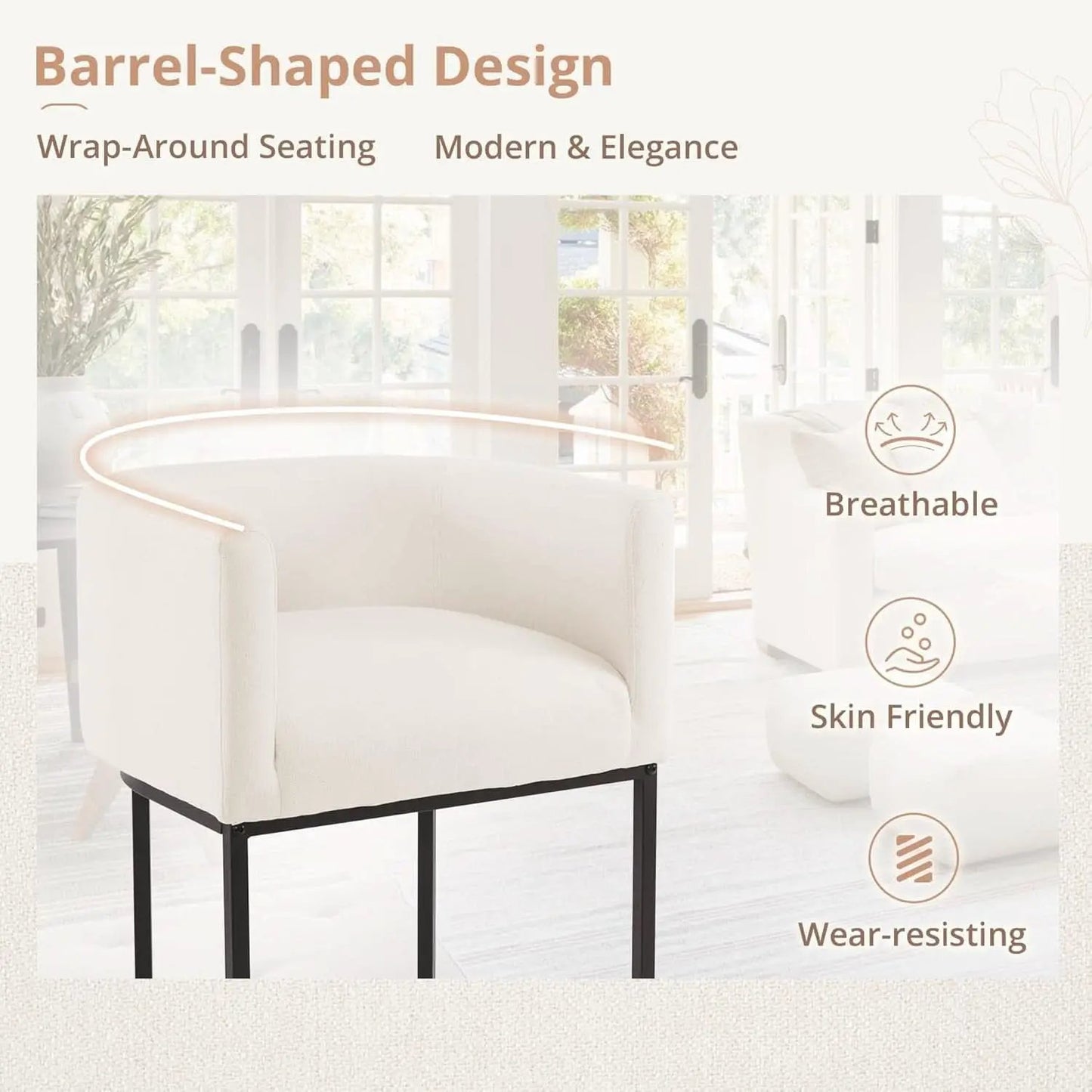 27 Inch Counter Height Bar Stools Set Of 4 With Backrest And Armrests Beige Linen Upholstery Black Metal Frame from PriceLows™