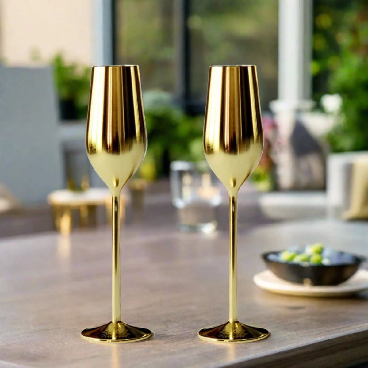Champagne Flutes | Stainless Steel | Gold Finish | Unbreakable