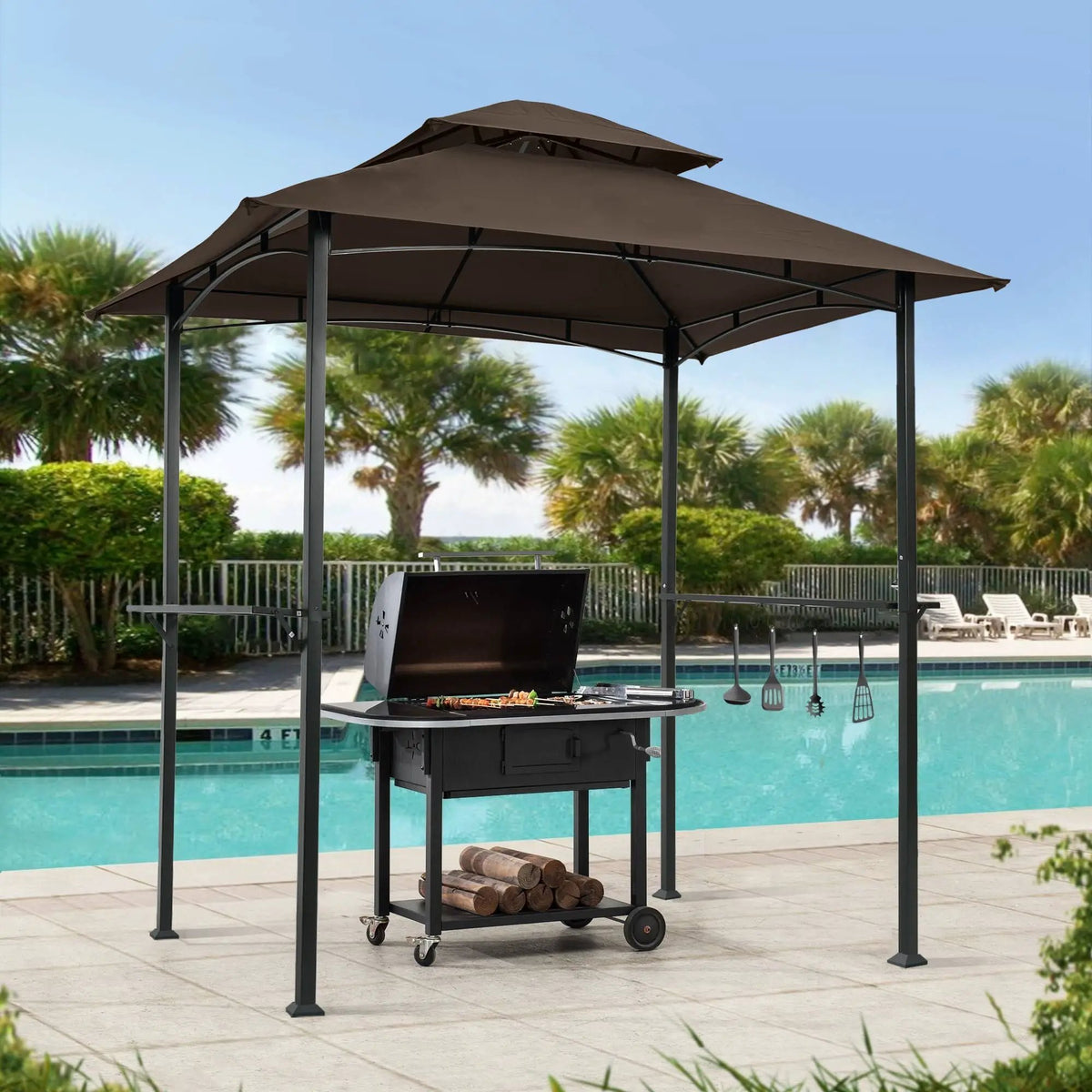 Outdoor Grill Gazebo | Double Tier Canopy | Steel Frame | 3 Person