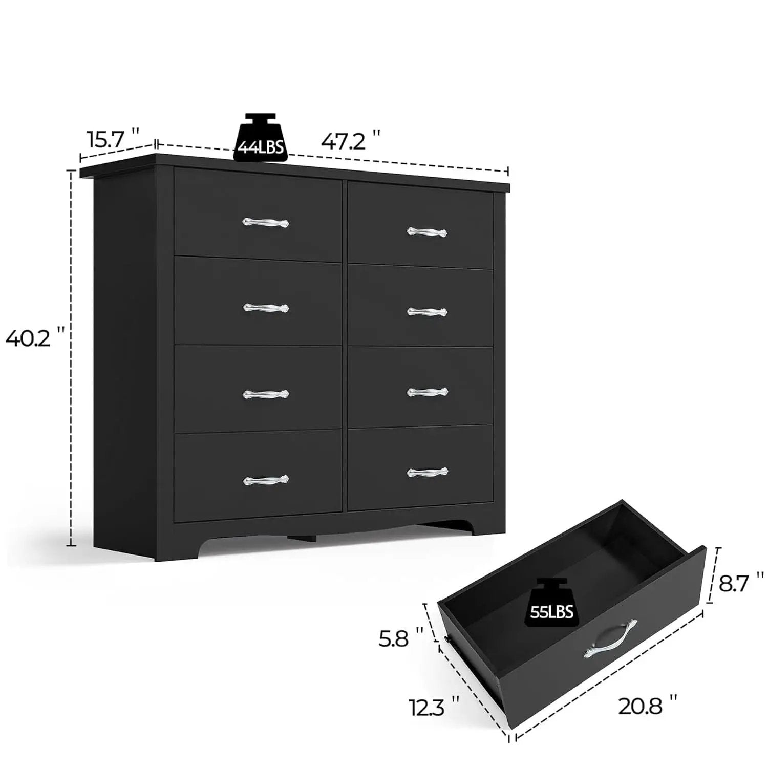Black Contemporary Dresser With Large Deep Drawers from PriceLows™