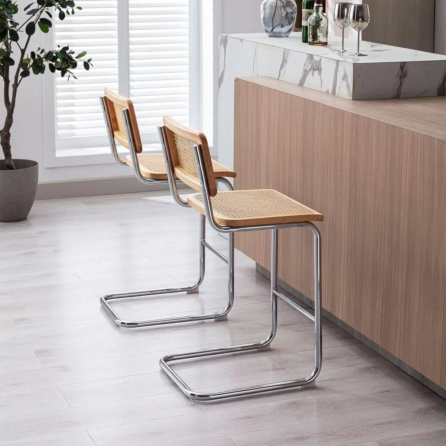 Rattan Bar Stools Set Of 4 24 Inch Yellow For Home from PriceLows™